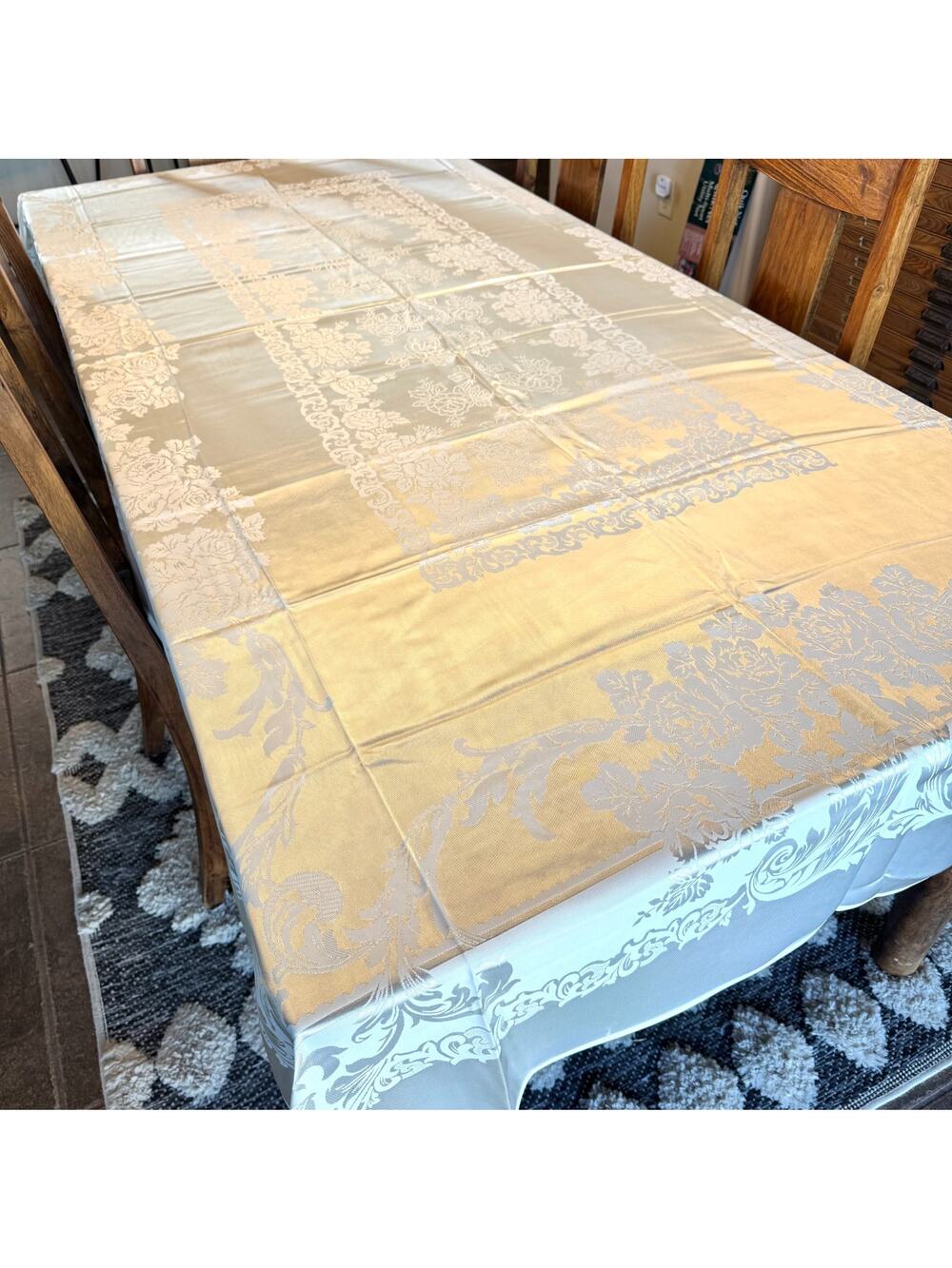 Vintage Tablecloth Ivory Loomed by Fieldcrest Cel-o-Sheen Original Box 65x108"